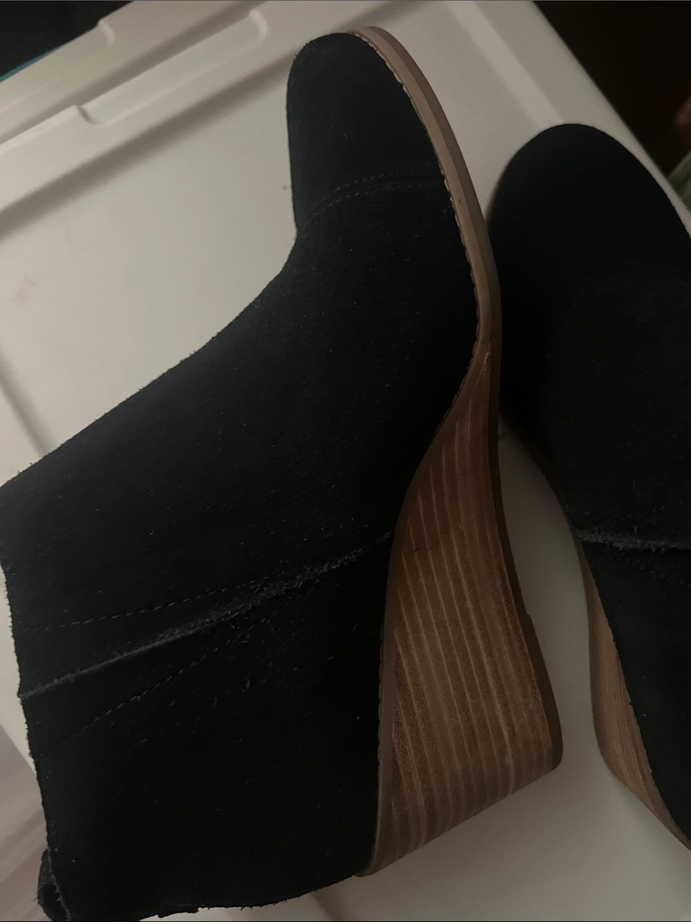 Toms Black Suede Open-Toe Wedge Booties - Picture 2 of 4